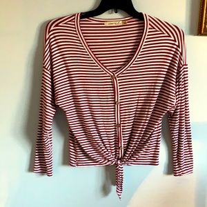 5/$15! Liberty Love red white striped cardigan top